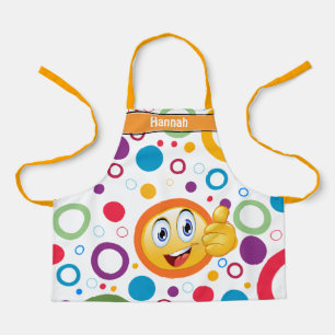 Thumbs up smiling emoji and colourful circles apron