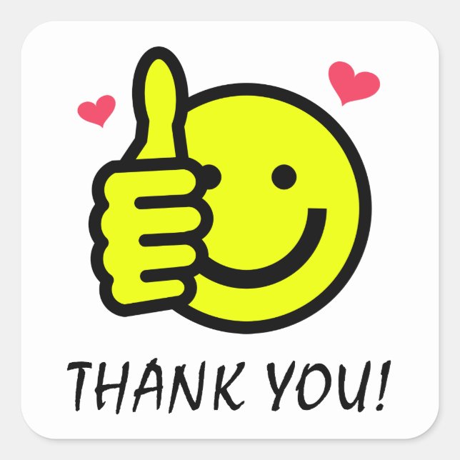 Thumbs Up Yellow Happy Smile Face Thank You Square Sticker (Front)