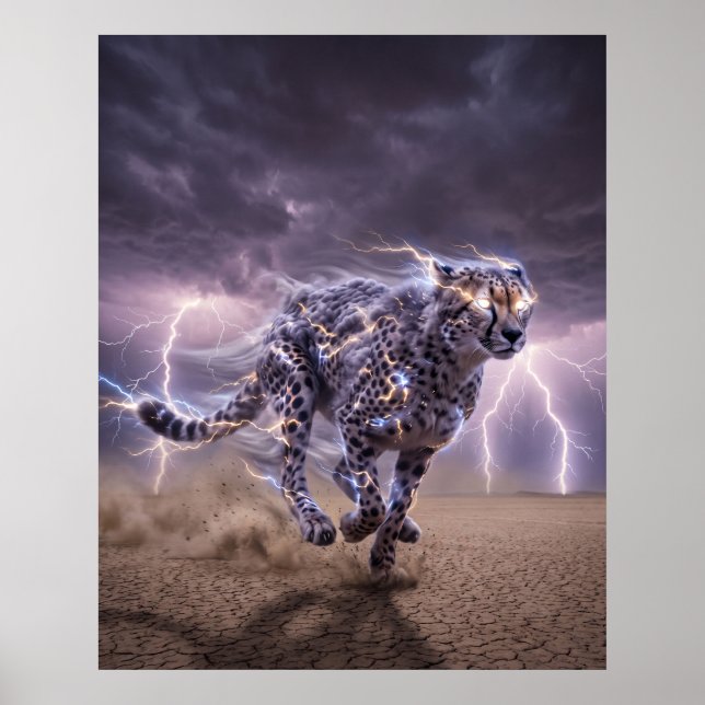 Thunder Cheetah Lightning Velocity Art Poster (Front)