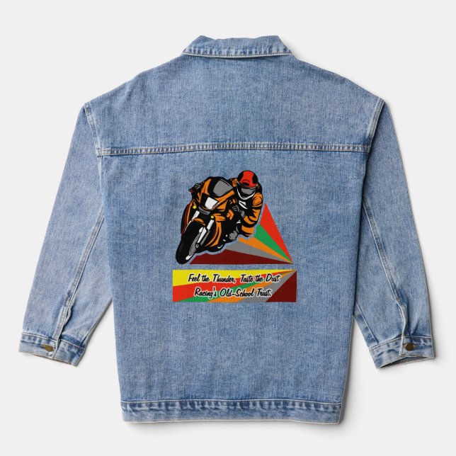 Thunder & Dust: Retro Racing Vibes Denim Jacket (Back)