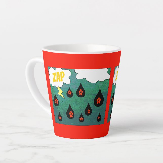Thunder Flowers Fun Comic Book Pop Art Latte Mug (Left Angle)