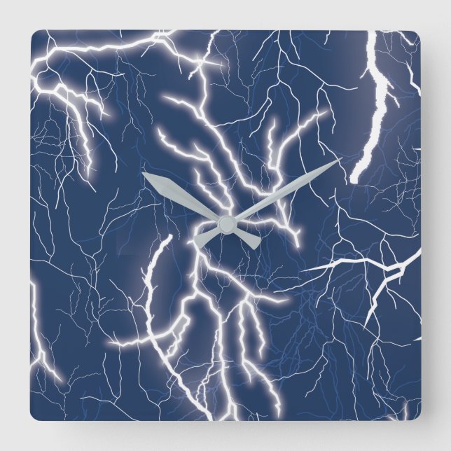 Thunder Strike Thunder Storm Lightening Pattern Square Wall Clock (Front)