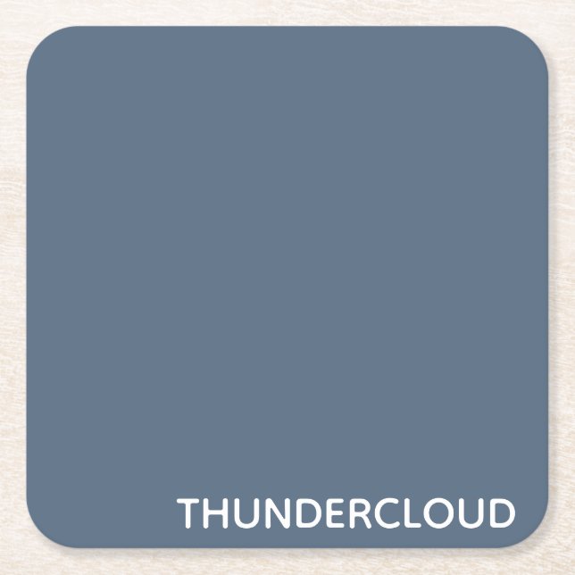 Thundercloud Blue-grey Colour Name Square Paper Coaster (Front)