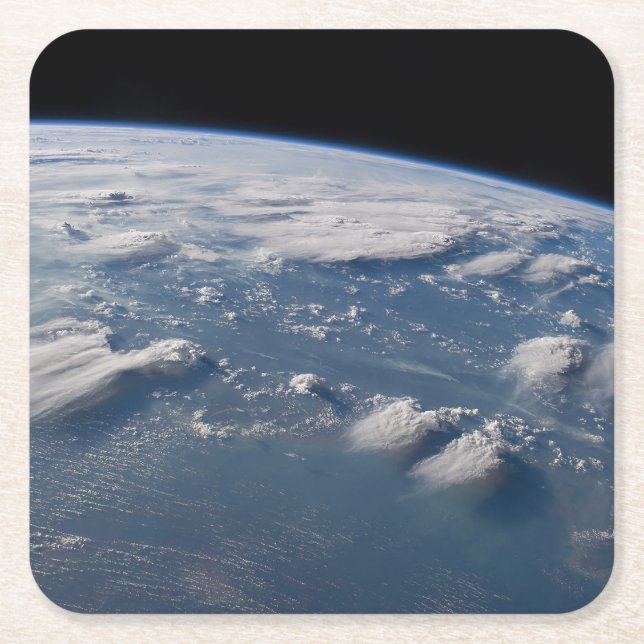 Thunderhead Anvils Of Earth Onto Southern Borneo. Square Paper Coaster (Front)