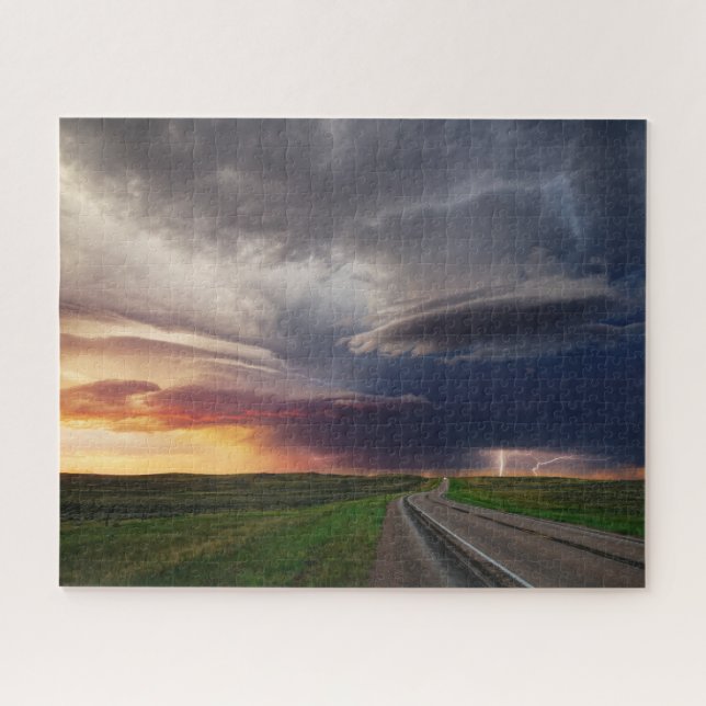 Thunderstorm and Lightning at Sunset in Wyoming Jigsaw Puzzle (Horizontal)