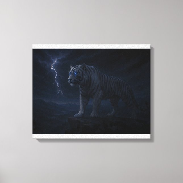 Thunderstorm Blue-Eye White Tiger – Fantasy Art Canvas Print (Front)