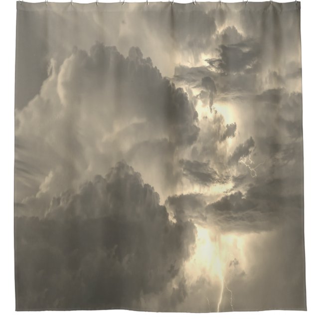 Thunderstorm Flashes of Lightning Grey Sky Shower Curtain (Front)