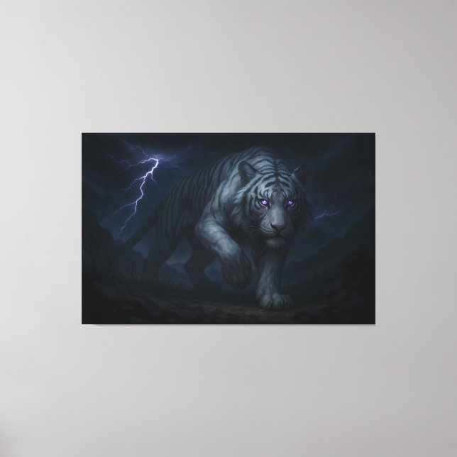Thunderstorm King White Tiger – Fantasy Art Canvas Print (Front)