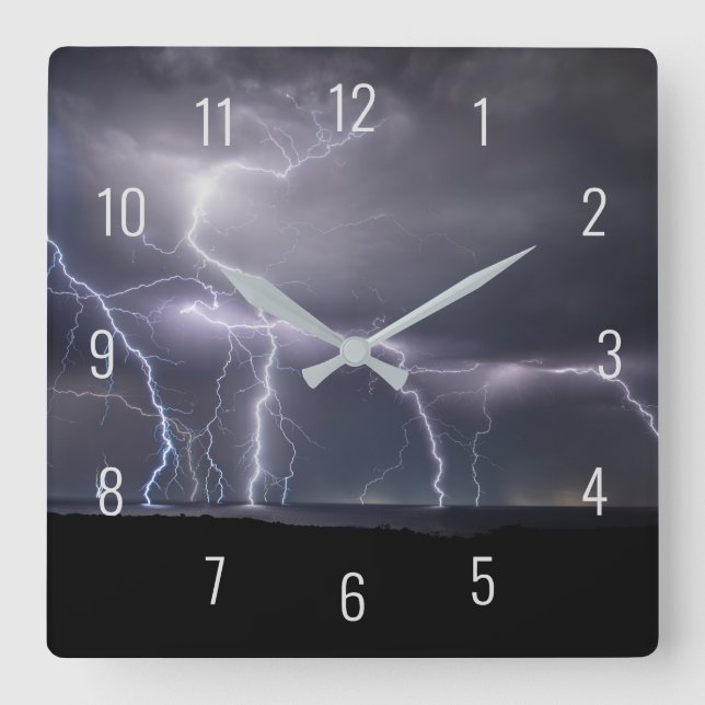 Thunderstorm Lightning Storm Black & Purple Square Wall Clock (Front)