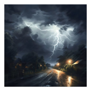 Thunderstorm over Road Photo Print