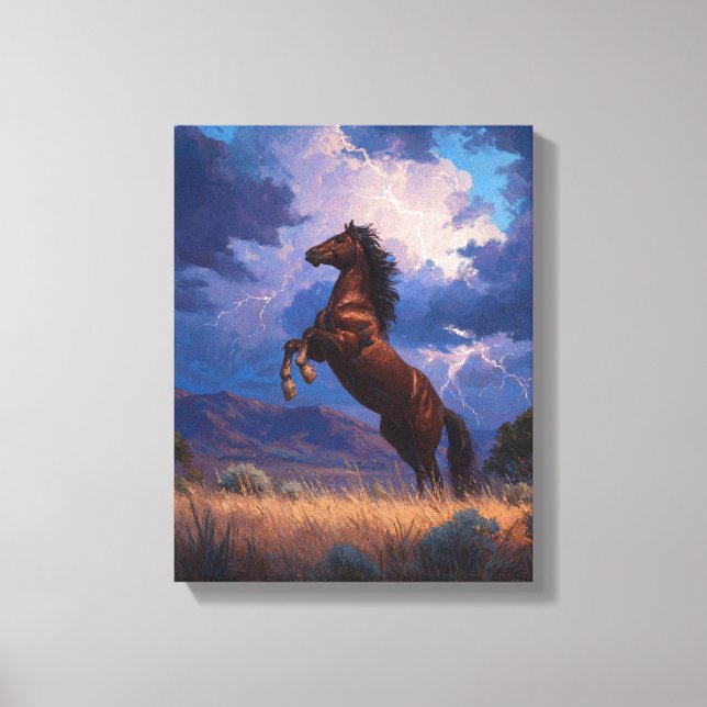 Thunderstorm Rearing Horse Power Art Canvas Print (Front)