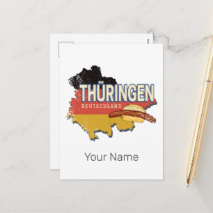 Thuringia Germany Retro Federal State Map Vintage Holiday Postcard