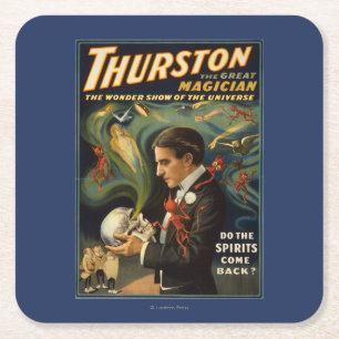 Thurston the Great Magician Holding Skull Magic Square Paper Coaster