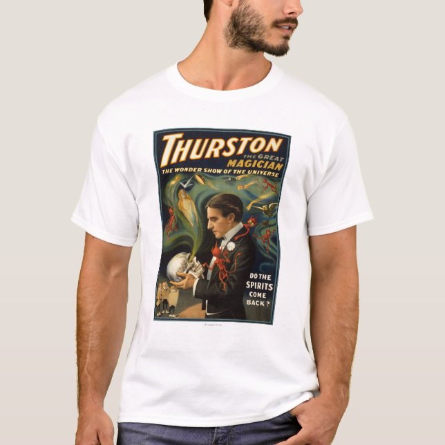 Thurston the Great Magician Holding Skull Magic T-Shirt (Front)