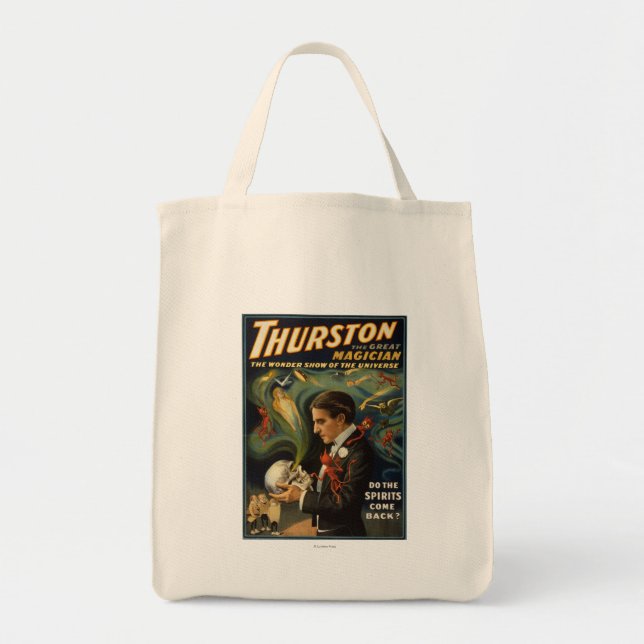 Thurston the Great Magician Holding Skull Magic Tote Bag (Front)