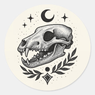 Thylacine Skull – Dotwork Tattoo-Inspired Design Classic Round Sticker