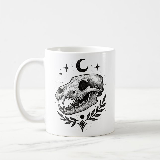 Thylacine Skull – Dotwork Tattoo-Inspired Design Coffee Mug (Left)
