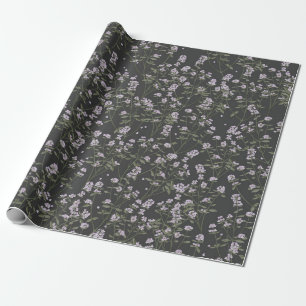 Thyme Floral Pattern Dark Grey Wrapping Paper