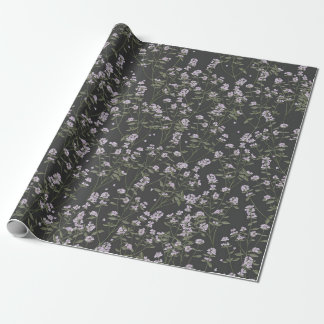 Thyme Floral Pattern Dark Grey Wrapping Paper