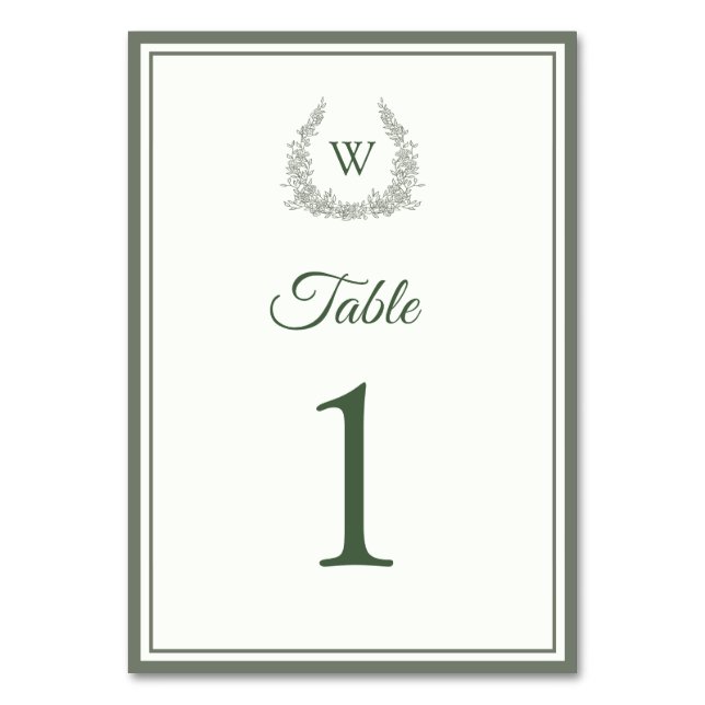 Thyme Green Ivory Wedding Table Number (Front)
