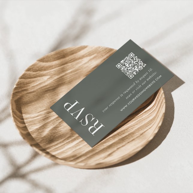 Thyme Green Wedding QR Code RSVP Enclosure Card (Creator Uploaded)
