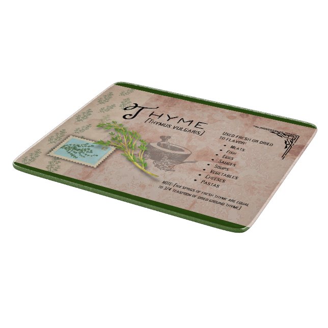 Thyme Herb Botanical Info Small Cutting Board (Corner)