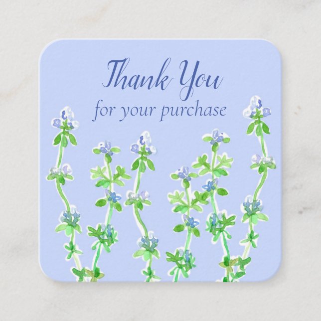 Thyme Herb Flowers Thank You For Your Purchase  Square Business Card (Front)