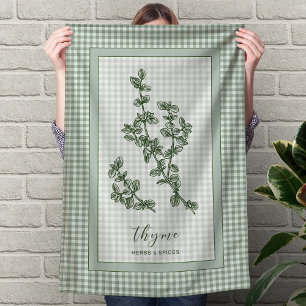 Thyme Herb Kitchen Towel – Green Gingham Border