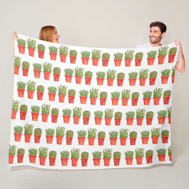 Thyme herbs Botanical Sage Rosemary Green Pattern  Fleece Blanket (In Situ)