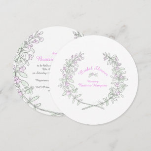 Thyme wreath art round bridal shower invites