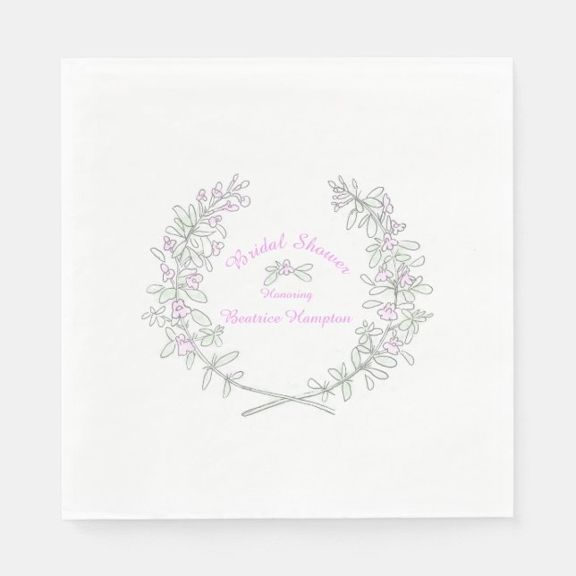 Thyme wreath personalised bridal shower napkins (Front)