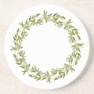 THYME WREATH Round Sandstone Coaster