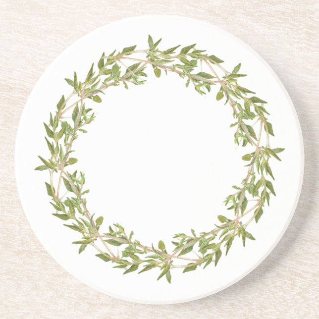 THYME WREATH Round Sandstone Coaster (Front)