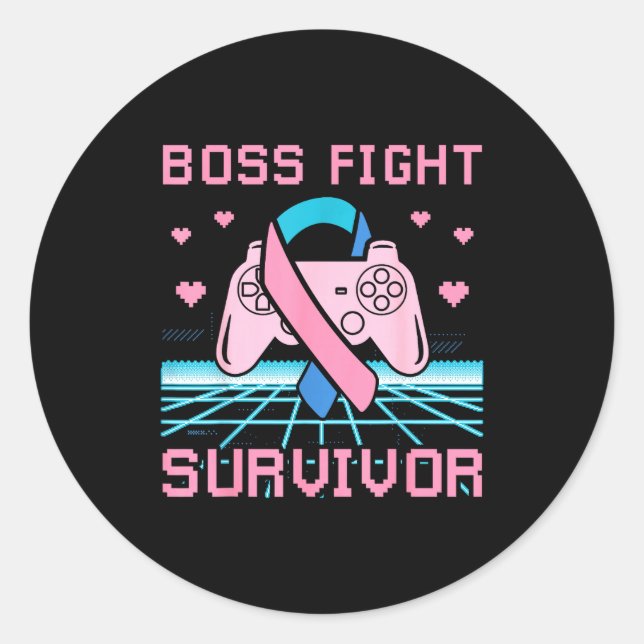 Thyroid Cancer Awareness Boss Fight Survivor Gamer Classic Round Sticker (Front)