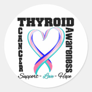 Thyroid Cancer Awareness Brushed Heart Ribbon Classic Round Sticker