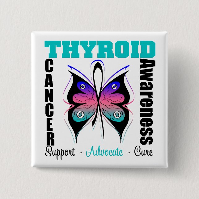 Thyroid Cancer  Awareness Butterfly 15 Cm Square Badge (Front)
