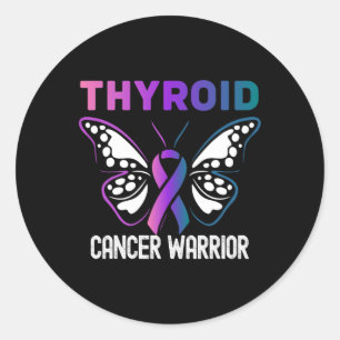 Thyroid Cancer Awareness Butterfly Ribbon  Classic Round Sticker