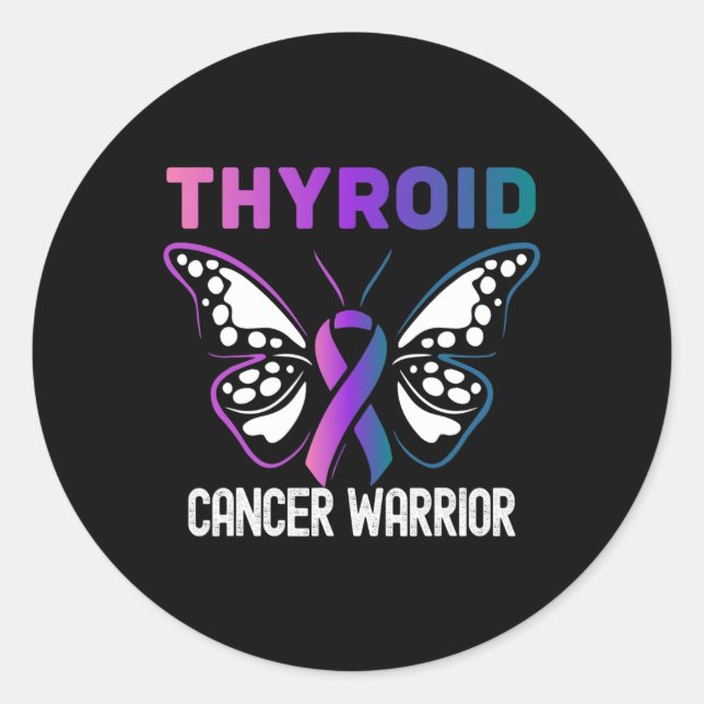 Thyroid Cancer Awareness Butterfly Ribbon  Classic Round Sticker (Front)