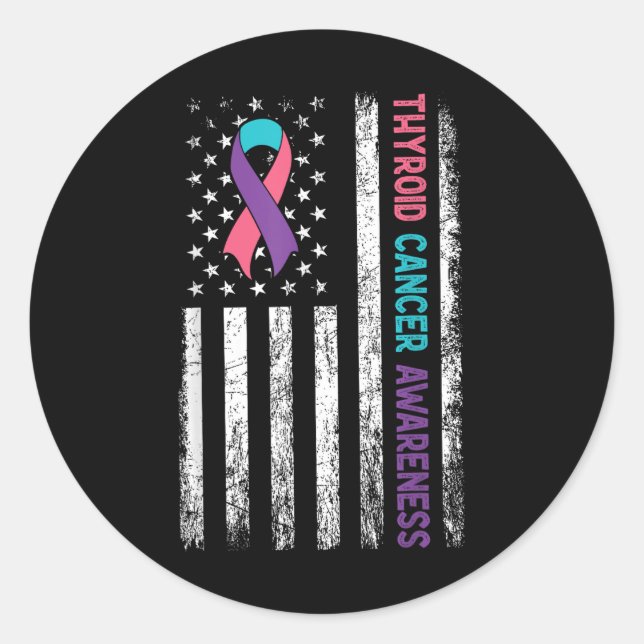 Thyroid Cancer Awareness Month American Flag Hypot Classic Round Sticker (Front)