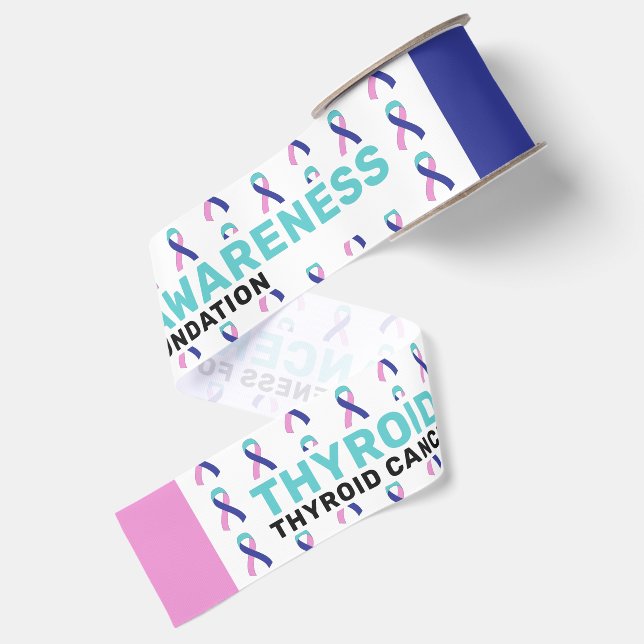 Thyroid Cancer Awareness Pattern Ribbon Grosgrain Ribbon (Front+Back)