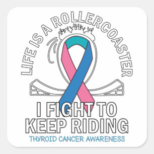 Thyroid cancer awareness pink teal blue ribbon square sticker