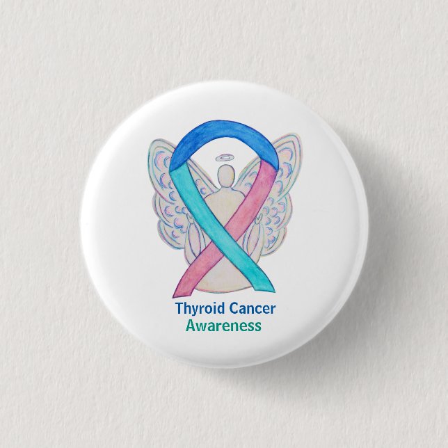 Thyroid Cancer Awareness Ribbon Angel Button Pins (Front)