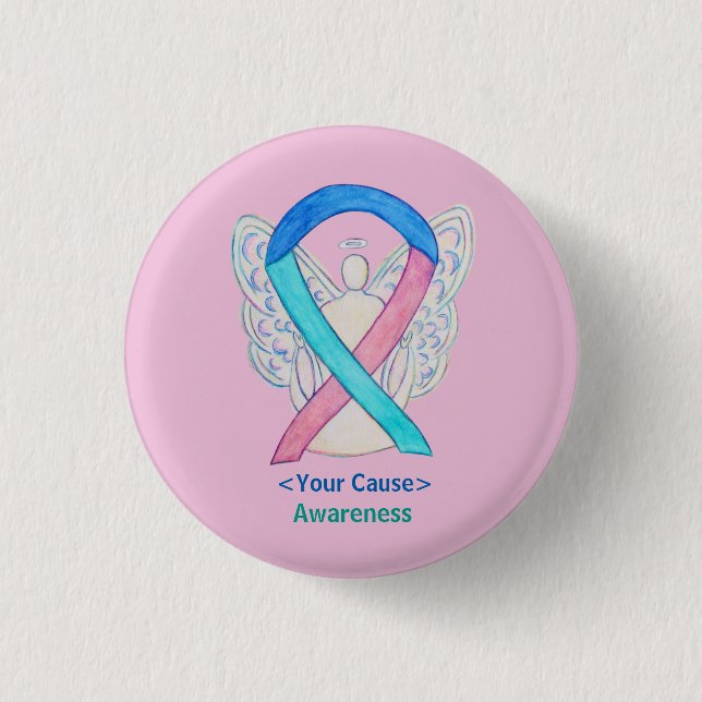 Thyroid Cancer Awareness Ribbon Angel Button Pins (Front)