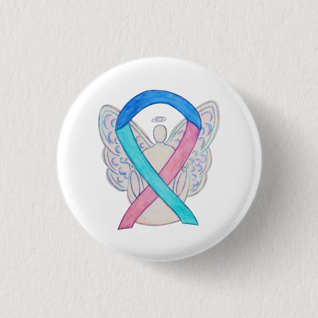 Thyroid Cancer Awareness Ribbon Angel Pin Buttons (Front)