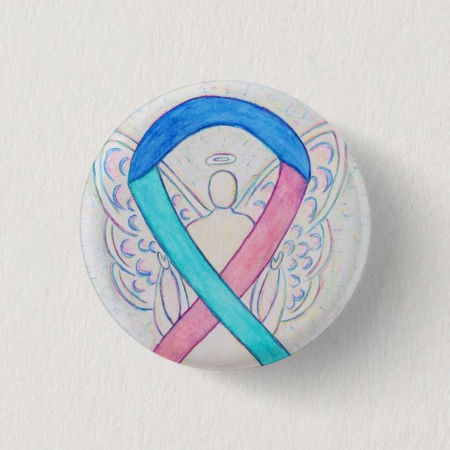 Thyroid Cancer Awareness Ribbon Angel Pin Buttons (Front)