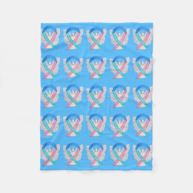 Thyroid Cancer Awareness Ribbon Fleece Blanket (Front)