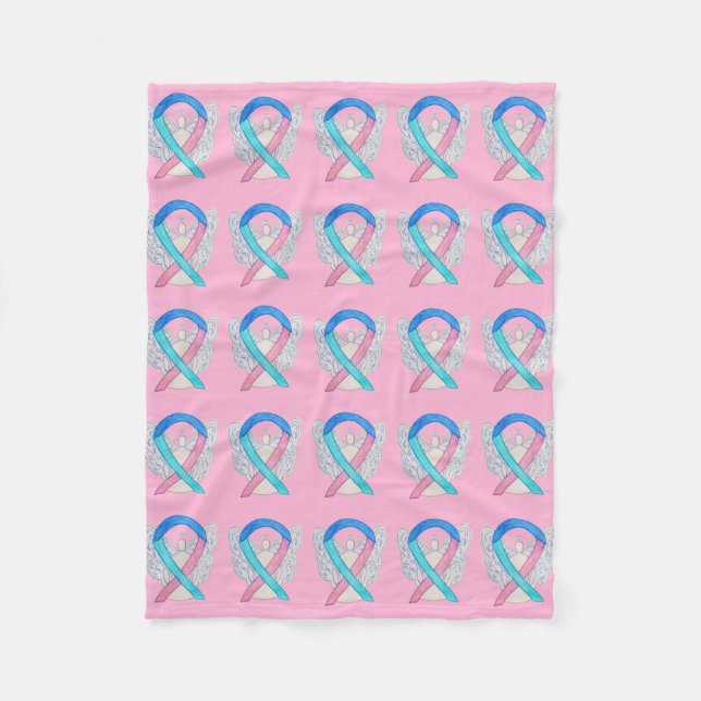 Thyroid Cancer Awareness Ribbon Fleece Blankets (Front)