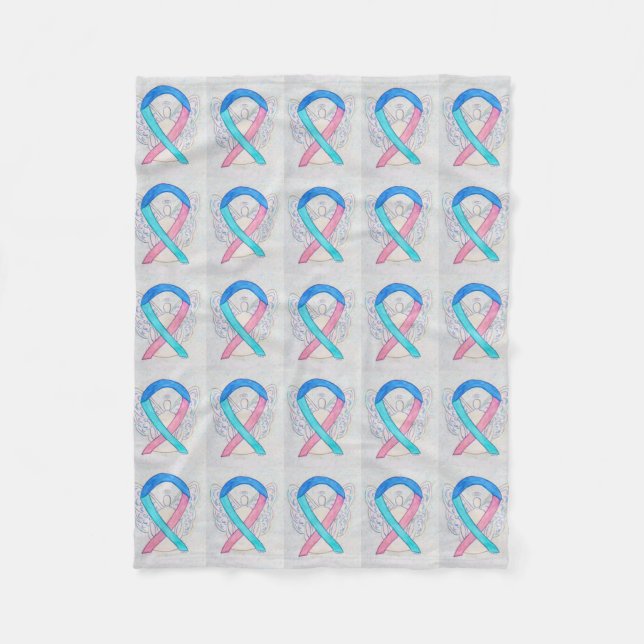 Thyroid Cancer Awareness Ribbon Fleece Blankets (Front)