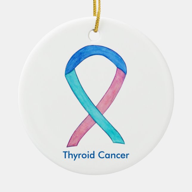 Thyroid Cancer Awareness Ribbon Holiday Ornaments (Front)