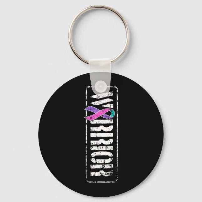 Thyroid Cancer Awareness - Sideways Military Key Ring (Front)